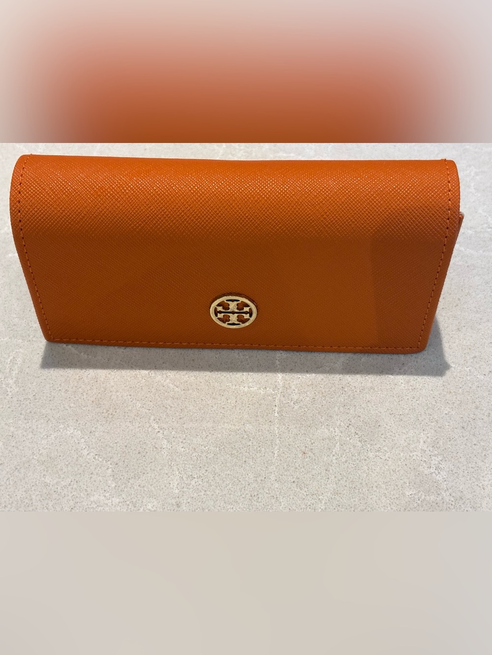 Tory Burch Orange Saffiano Hard Eyeglass Sunglass Case Empty